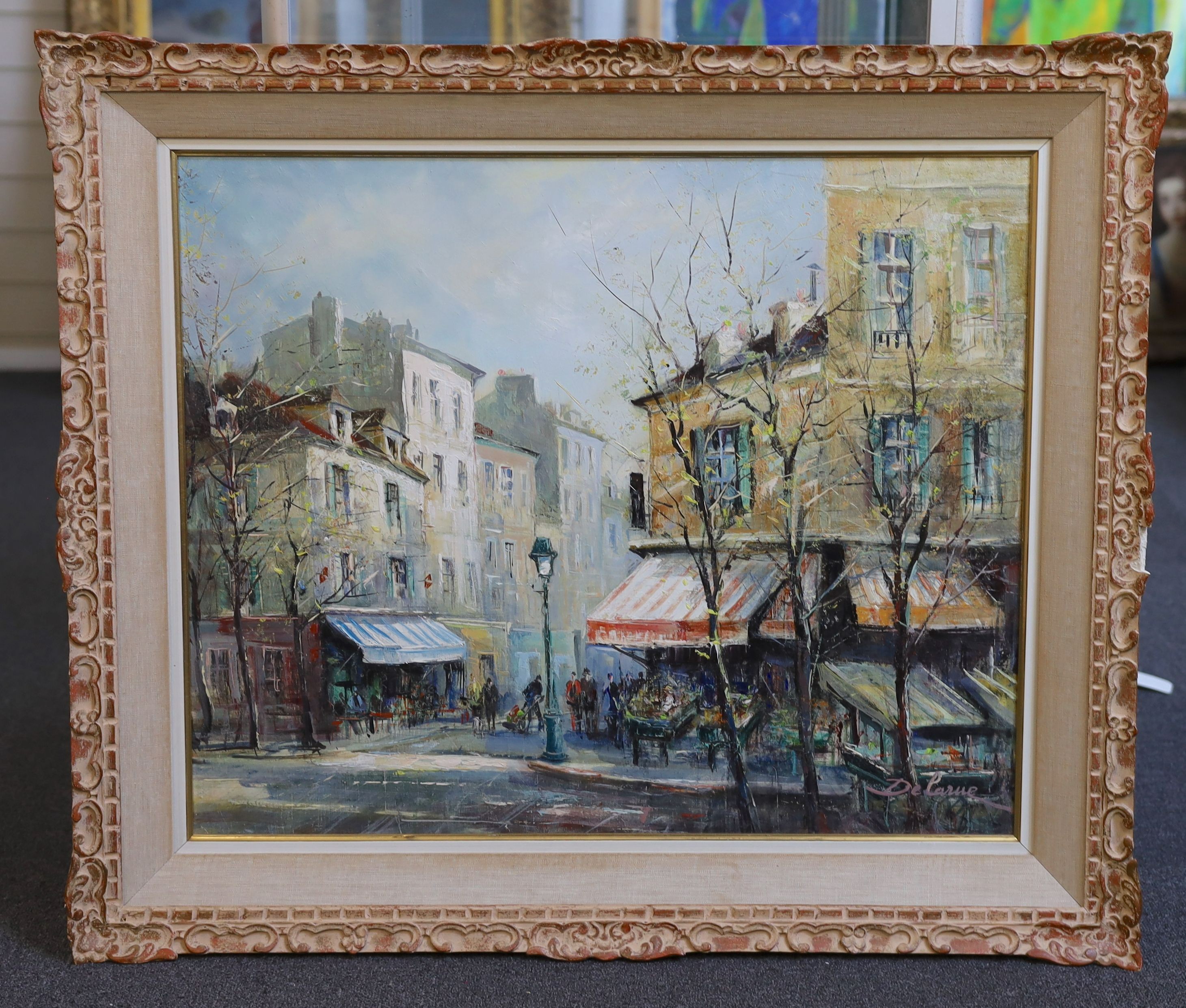 Lucien Delarue (French, 1925-2011), 'The cafe on the corner', oil on canvas, 58 x 71cm